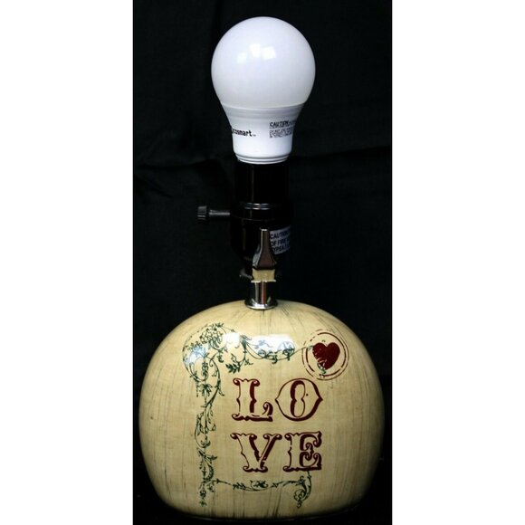 Beige Love Ceramic Lamp Small Floral Red Old World Vtg Look Inspired Flower Rose - Picture 6 of 10
